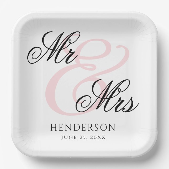 Plato De Papel Elegante Sr. Minimal y Sra. Boda (Anverso)