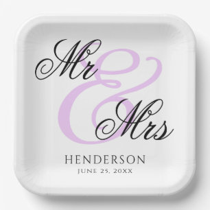 Plato De Papel Elegante Sr. Minimal y Sra. Boda Napkins
