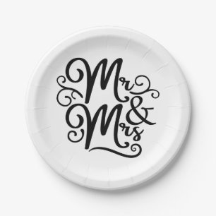 Plato De Papel Elegante Sr. y Sra. Boda acaban de casarse con bla