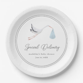 Plato De Papel Elegante Stork Baby Shower