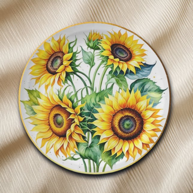 Plato De Papel Elegante Sunflower acuarela (Subido por el creador)