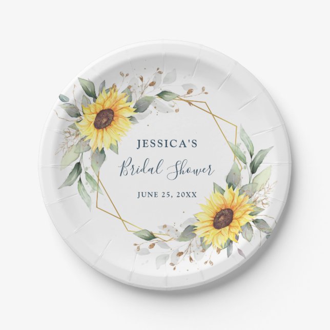 Plato De Papel Elegante Sunflowers Greenery Floral Bridal Shower (Anverso)