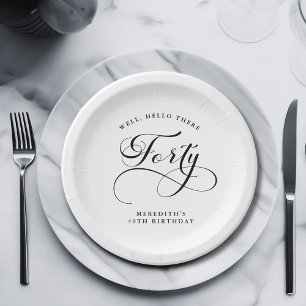 Plato De Papel Elegante Swirly Calligraphy 40 Fiesta de cumpleaño