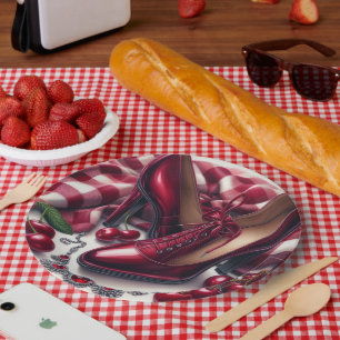 Plato De Papel Elegante tacones rojos altos con cereza