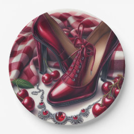 Plato De Papel Elegante tacones rojos altos con cereza