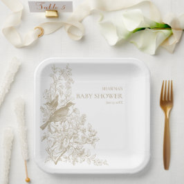 Plato De Papel Elegante Tan Chinoiserie Naturaleza Aves Baby Show