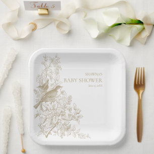 Plato De Papel Elegante Tan Chinoiserie Naturaleza Aves Baby Show