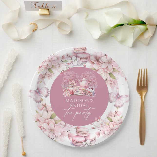 Plato De Papel Elegante té de novias con flores de cerezo persona (Boda)