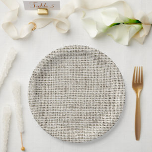 Plato De Papel Elegante tela de lino falso beige neutro