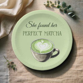 Plato De Papel Elegante tema del café Ducha Matcha Bridal Perfect