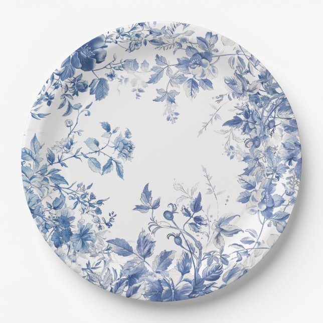 Plato De Papel Elegante Tenedores de Chinoiserie Azul para Desayu (Anverso)