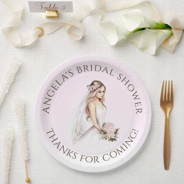 Plato De Papel Elegante Ternura Rosa Novia Pronto Ducha Nupcial (Boda)