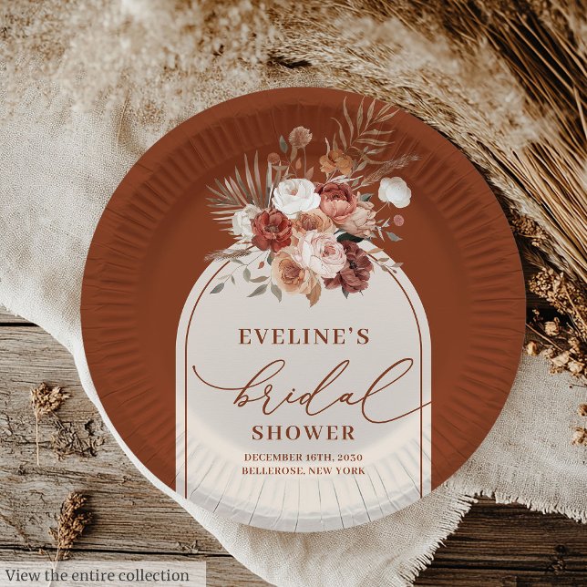 Plato De Papel Elegante Terracota Pampas Placas de Papel Boho Gra (Elegant Terracotta Pampas Grass Boho Paper Plates)