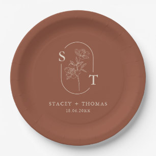 Plato De Papel Elegante Terracota Whimsical Boda Pegatina
