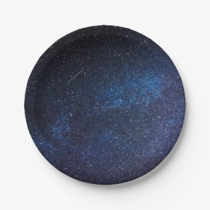 Plato De Papel Elegante textura de galaxia de Milkyway azul