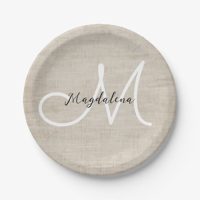 Plato De Papel Elegante textura de lino beige (Anverso)