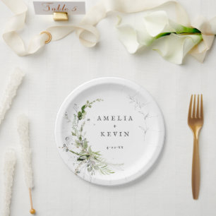 Plato De Papel Elegante Tierra Verde Nombres Personalizados Fecha