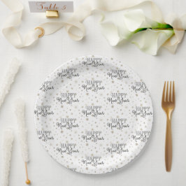 Plato De Papel Elegante tipografía Estrellas Gris Blancas Feliz A