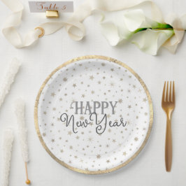 Plato De Papel Elegante tipografía Estrellas Gris Blancas Feliz A