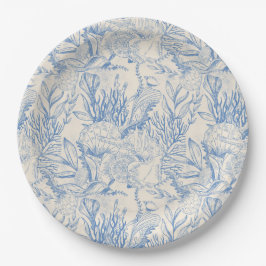 Plato De Papel Elegante toile azul oceánico