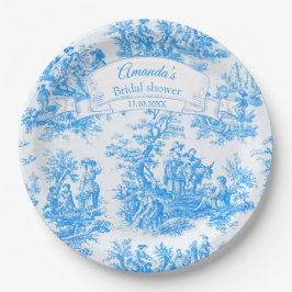 Plato De Papel Elegante toile azul turquesa de jouy Ducha de novi