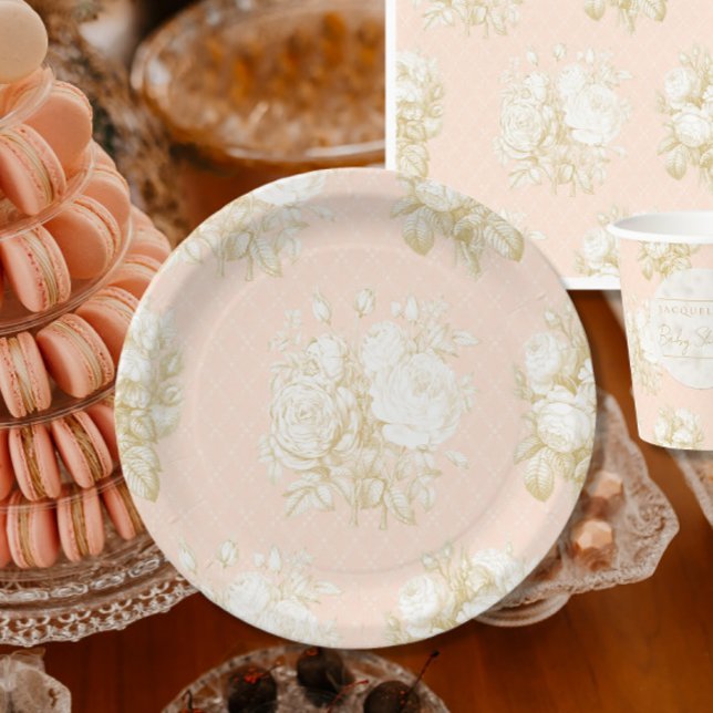 Plato De Papel Elegante Toile Floral Francés Decoración De Ducha  (Subido por el creador)
