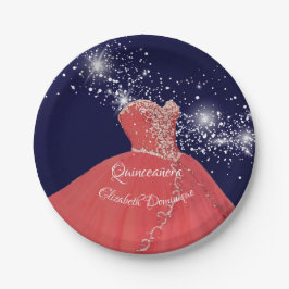 Plato De Papel Elegante traje rojo Quinceañera