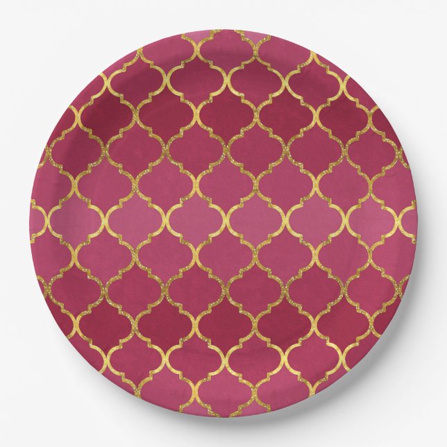 Plato De Papel Elegante trendy purpurina quatrefoil (Anverso)
