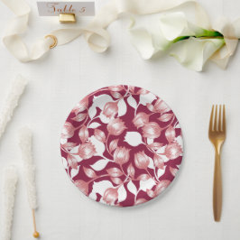 Plato De Papel Elegante Tulipán Rojo Silueta Floral Patrón II