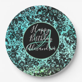 Plato De Papel Elegante Turquoise Oscuro Moody Floral Cumpleaños