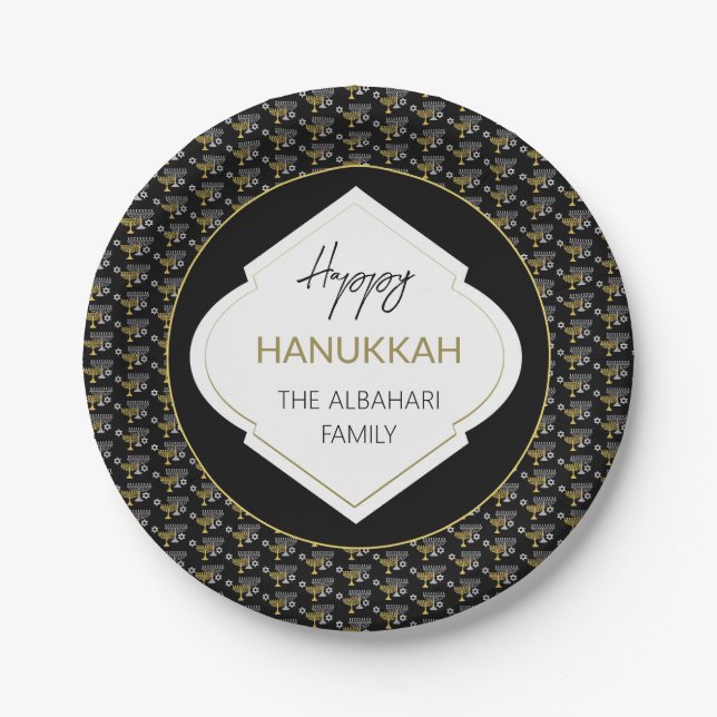 Plato De Papel Elegante vacaciones de Hanukkah Gold (Anverso)