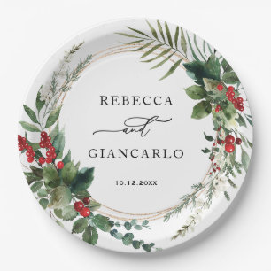 Plato De Papel Elegante vegetación de invierno bayas rojas festiv