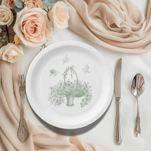 Plato De Papel Elegante vegetación dibujada a mano vintage 