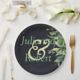 Plato De Papel Elegante vegetación sobre placas de papel negro