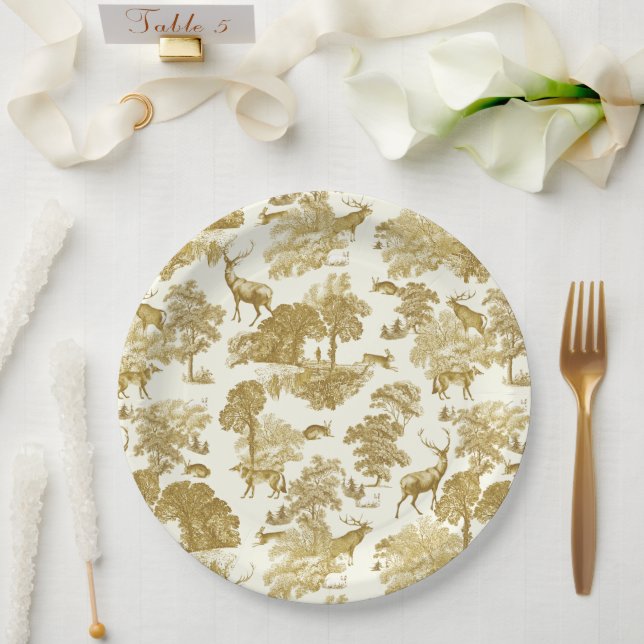 Plato De Papel Elegante venado dorado venado venado Fox Woodland (Boda)