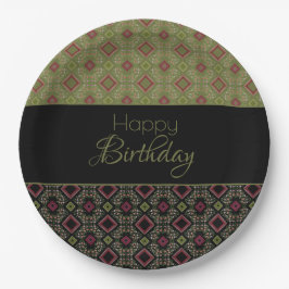 Plato De Papel Elegante verde oliva con negro