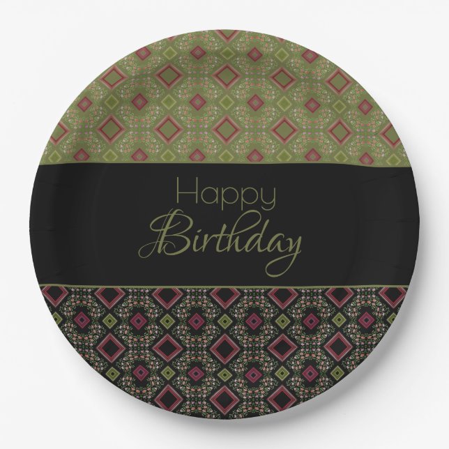 Plato De Papel Elegante verde oliva con negro (Anverso)