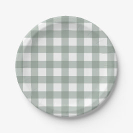 Plato De Papel Elegante Verde Salvia y Cuadro de Búfalo Blanco