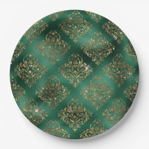 Plato De Papel Elegante verde y falso oro Navidad vintage 