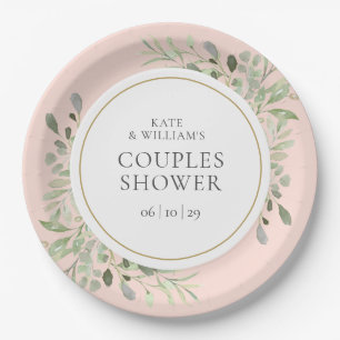 Plato De Papel Elegante Verdor dorado Rubor Pink Couples Ducha
