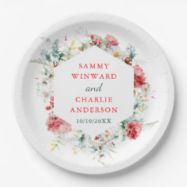 Plato De Papel Elegante Verdor Floral Boda de Invierno