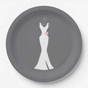 Plato De Papel Elegante vestido blanco sobre gris - Diseño sencil