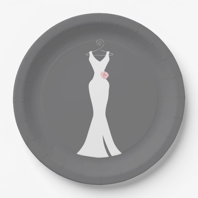 Plato De Papel Elegante vestido blanco sobre gris - Diseño sencil (Anverso)