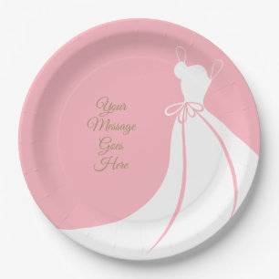 Plato De Papel Elegante vestido rosa y blanco Despedida de solter