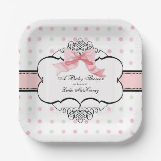Plato De Papel Elegante Viejo Francés De Cinta Rosa Bow Niña