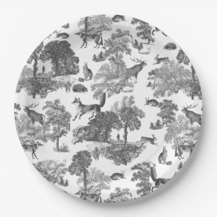 Plato De Papel Elegante Viejo Toile Gray Fox de Woodland