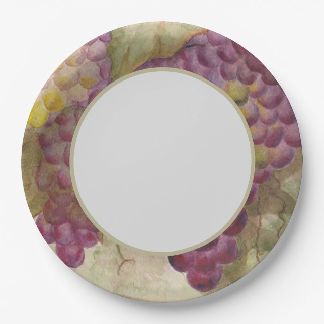 Plato De Papel Elegante Vineyard Watercolor Wine Country Tema (Anverso)