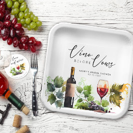 Plato De Papel Elegante Vino Antes de los Votos Viñedo Vino Acuar