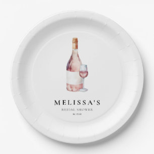Plato De Papel Elegante Vino Rosa Antes De Var Ducha Bridal