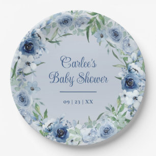 Plato De Papel Elegante Vintage Blue Floral Baby Boy Baby Shower